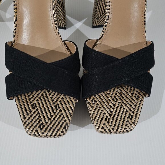 NEW Sam Edelman Nolita Platform Sandal Block Heel Black Linen Womens Size 10.5 - Picture 5 of 13